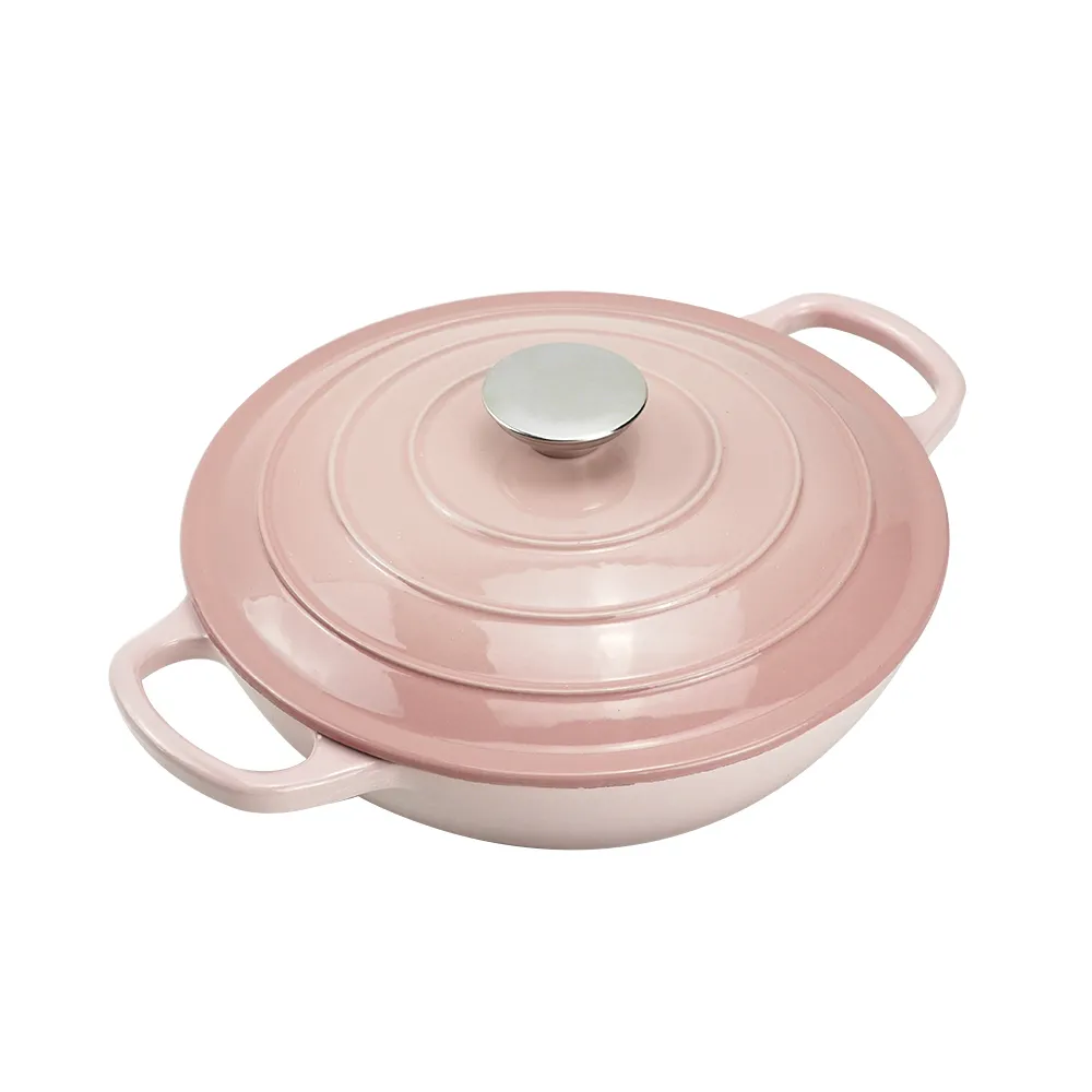 Round cast iron enamel cookware: 26cm non-stick shallow stew pot and seafood soup pot
