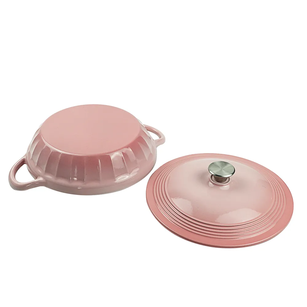 Enamel cast iron shallow small Dutch baking pan with lid, suitable for baking, stewing, frying and soups - can be washed in the dishwasher