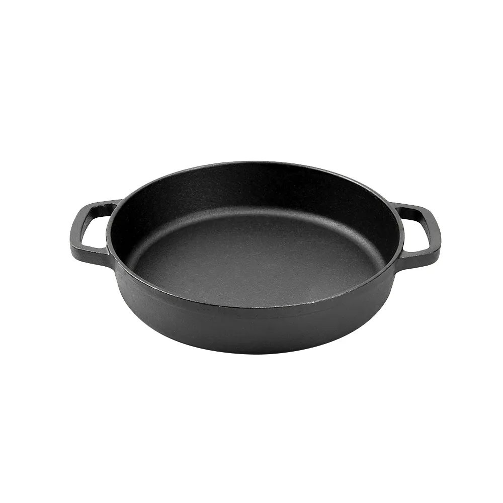 High Quality Pre-Seasoned Cast Iron Skillet Pan Eco-Friendly Glass Lid Two Side Handles Modern Design for Frying Cooking Wok
