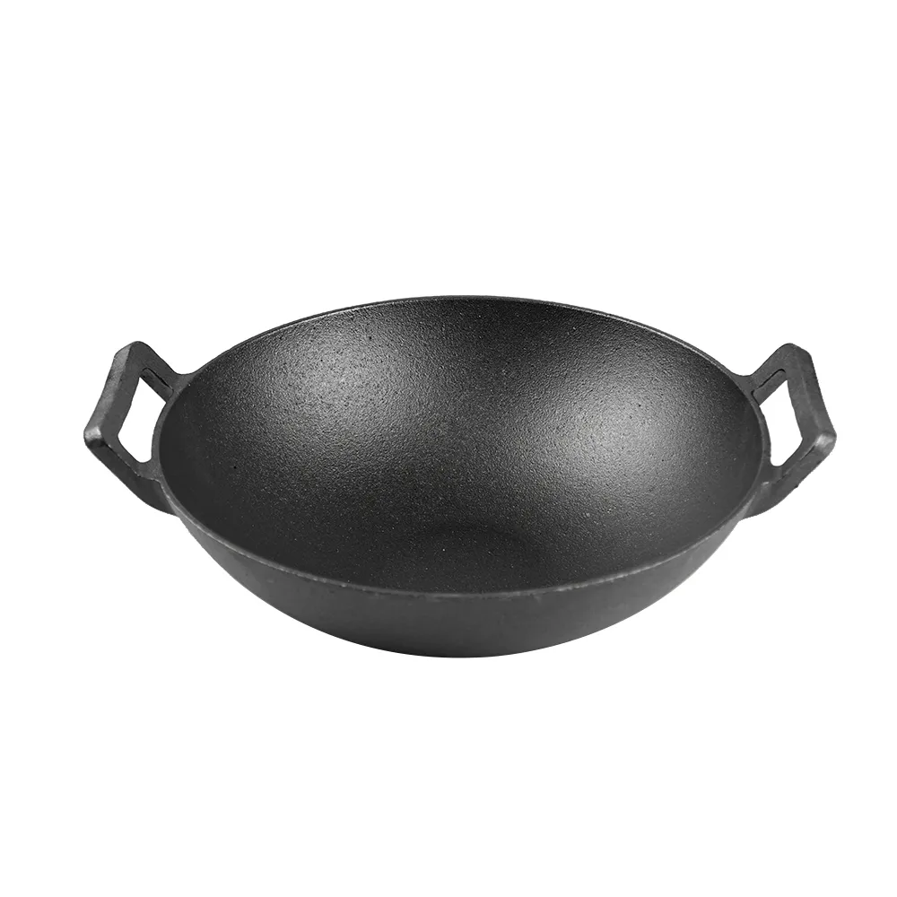 Cast iron wok with double ears, suitable for all stoves, traditional uncoated Chinese wok