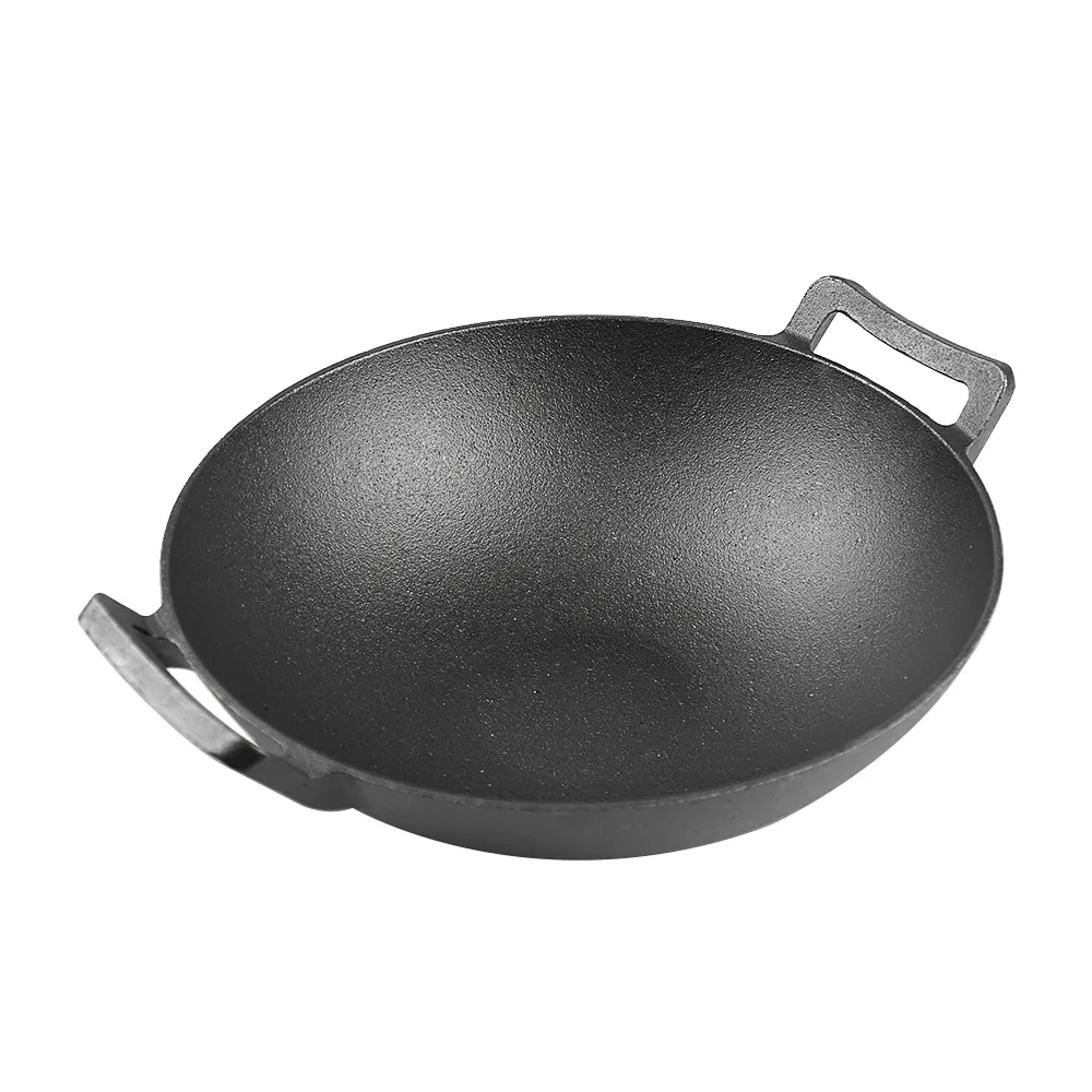 Cast iron wok with double ears, suitable for all stoves, traditional uncoated Chinese wok