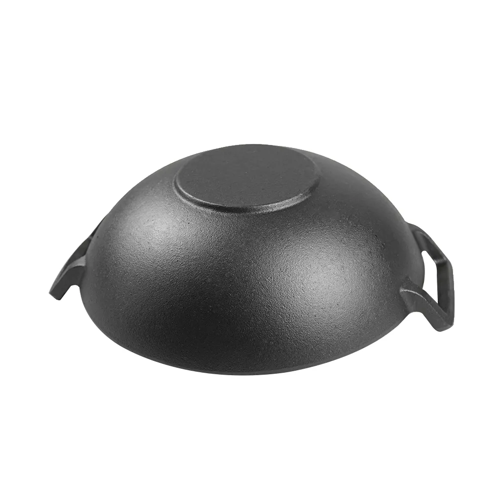 Cast iron wok with double ears, suitable for all stoves, traditional uncoated Chinese wok