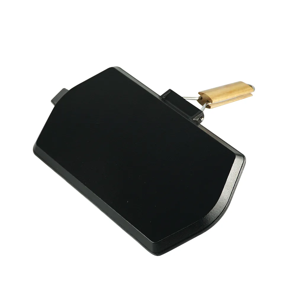 Non-stick ribbed flat pan made of cast iron with folding handle, suitable for stoves and grills (large rectangular pan)