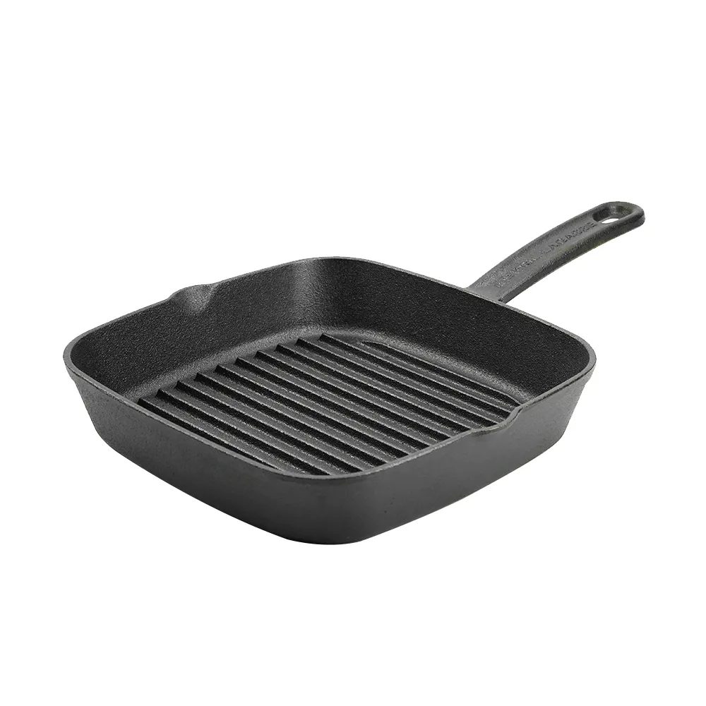 Cast iron square grill pan, steak frying pan, kitchen steak, fish and barbecue utensils