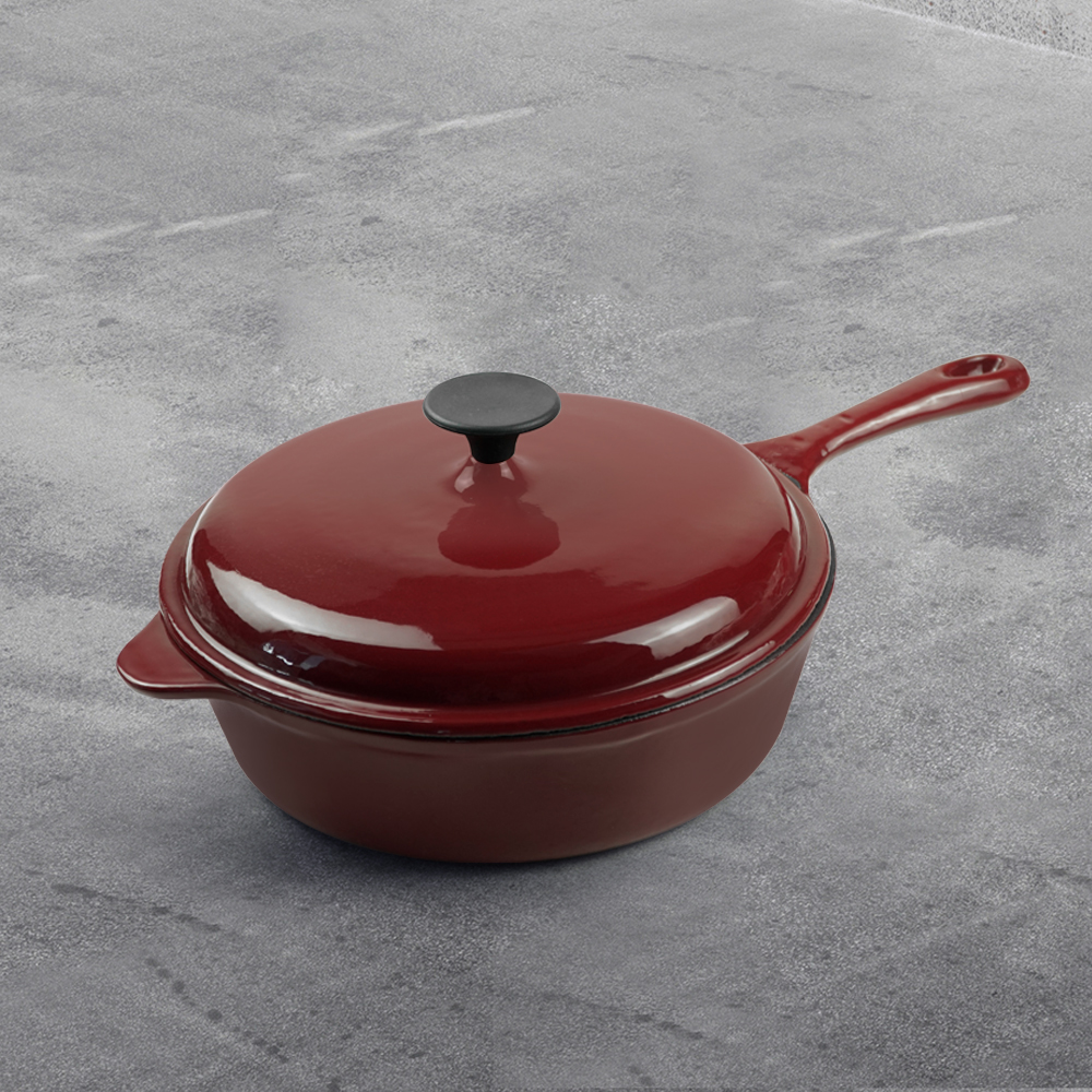 Cast iron frying pan with lid and auxiliary handle, enamel Dutch baking pan, suitable for pasta and soup, ideal for boiling, stewing and frying, easy to clean