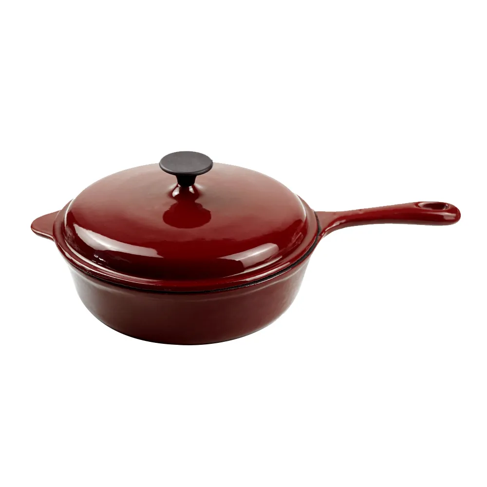 Cast iron frying pan with lid and auxiliary handle, enamel Dutch baking pan, suitable for pasta and soup, ideal for boiling, stewing and frying, easy to clean