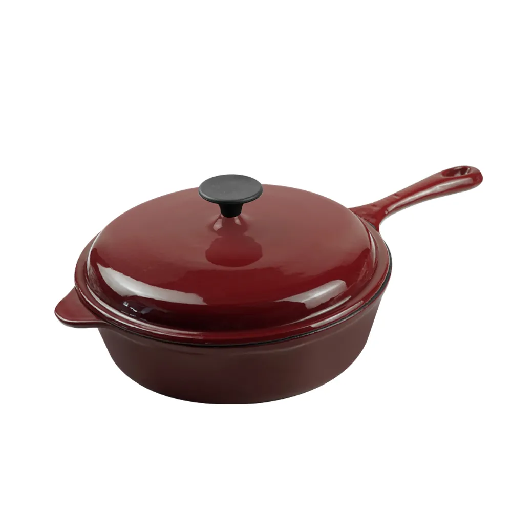 Cast iron frying pan with lid and auxiliary handle, enamel Dutch baking pan, suitable for pasta and soup, ideal for boiling, stewing and frying, easy to clean