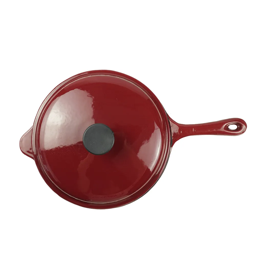 Cast iron frying pan with lid and auxiliary handle, enamel Dutch baking pan, suitable for pasta and soup, ideal for boiling, stewing and frying, easy to clean