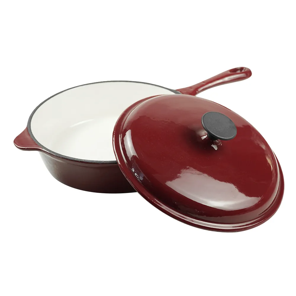 Cast iron frying pan with lid and auxiliary handle, enamel Dutch baking pan, suitable for pasta and soup, ideal for boiling, stewing and frying, easy to clean