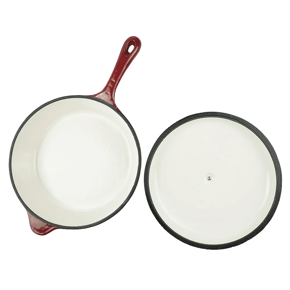 Cast iron frying pan with lid and auxiliary handle, enamel Dutch baking pan, suitable for pasta and soup, ideal for boiling, stewing and frying, easy to clean