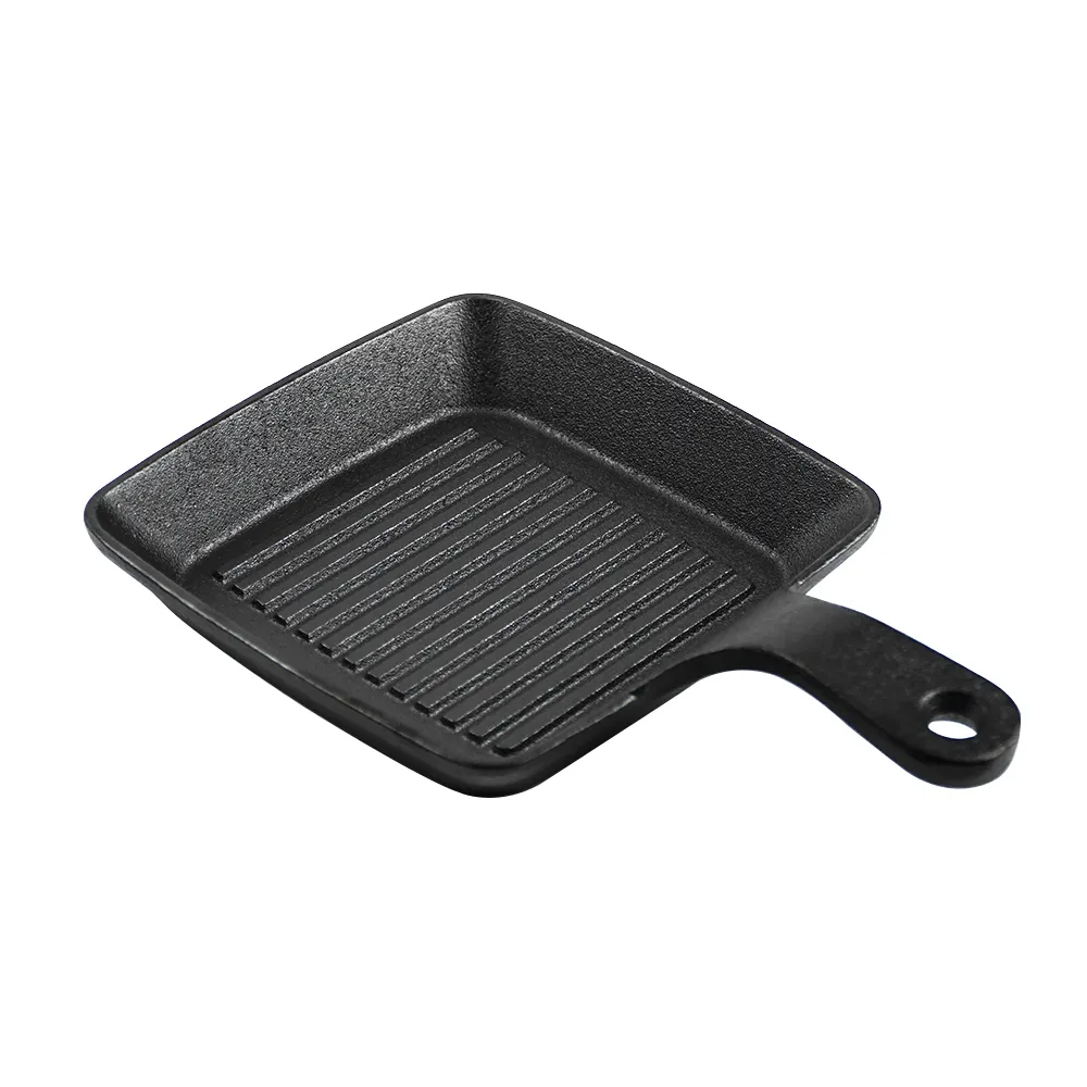 Mini black cast iron frying pan set, square flat pan small frying pan