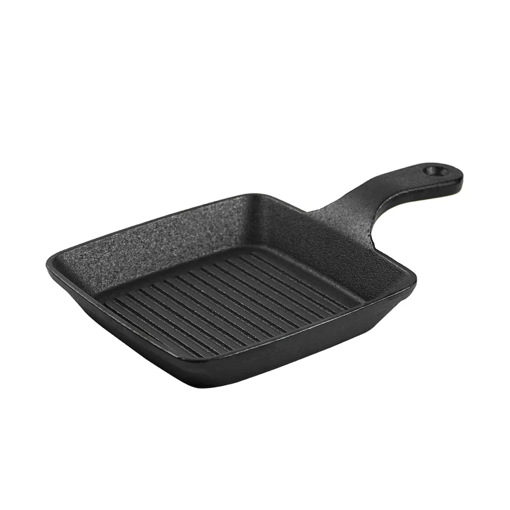 Mini black cast iron frying pan set, square flat pan small frying pan