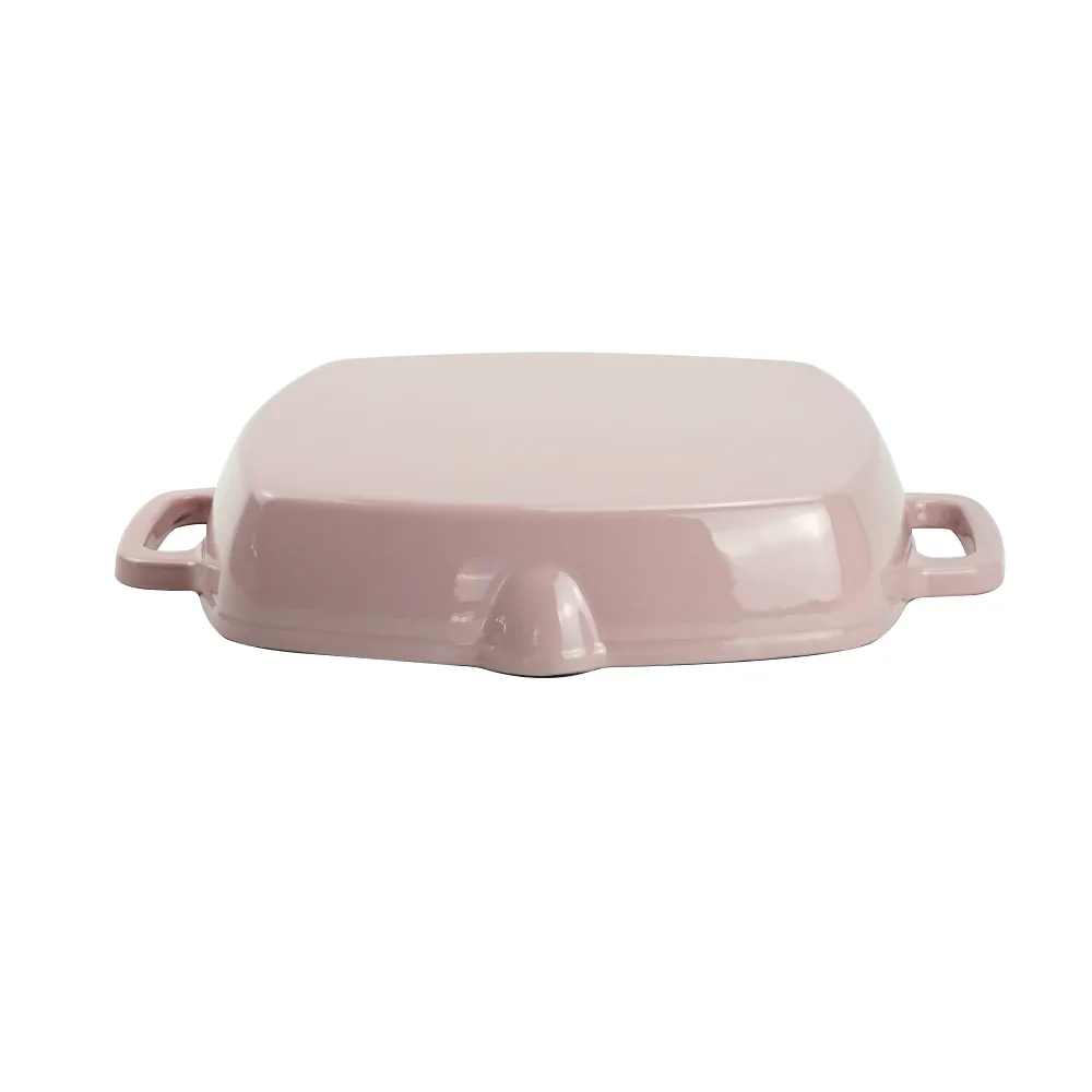 The square cast iron barbecue grill has an easy-to-drain grease outlet with a large ring-shaped handle