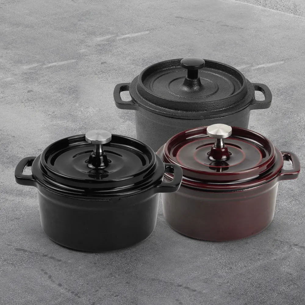 Dutch baking pan, mini cast iron pot with lid, round stew pot with handle, suitable for oven