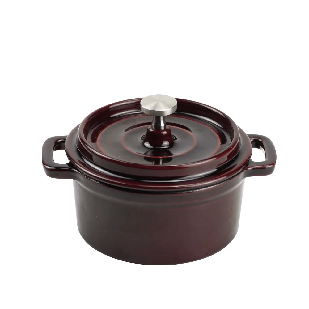 Dutch baking pan, mini cast iron pot with lid, round stew pot with handle, suitable for oven