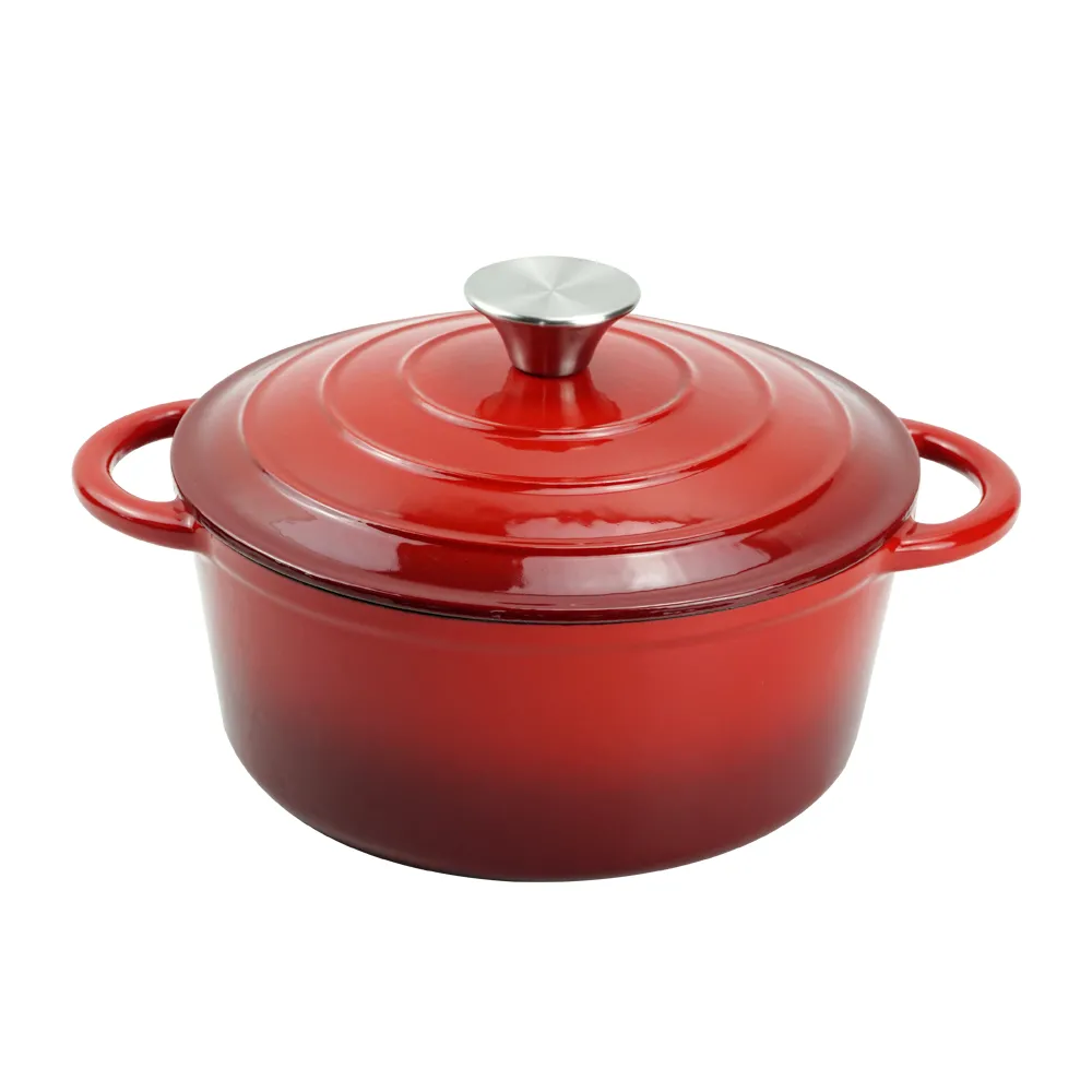 Enamel cast iron cookware set, 7 pieces of POTS with LIDS, frying pan, stew pot (gradient red)