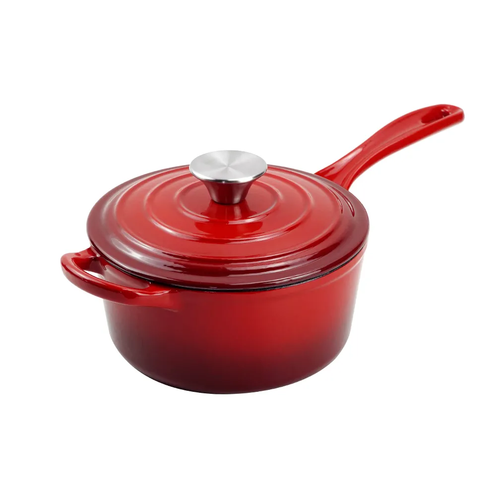 Enamel cast iron cookware set, 7 pieces of POTS with LIDS, frying pan, stew pot (gradient red)