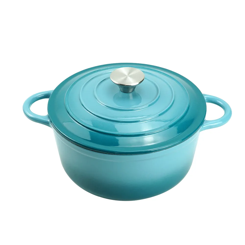 Enamel cast iron cookware set, 7 covered POTS, frying pan, stew pot, gradient blue, gradient red