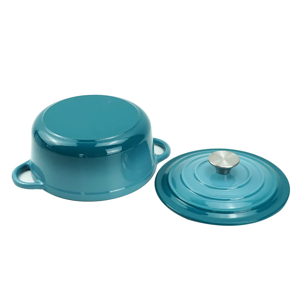 Enamel cast iron cookware set, 7 covered POTS, frying pan, stew pot, gradient blue, gradient red