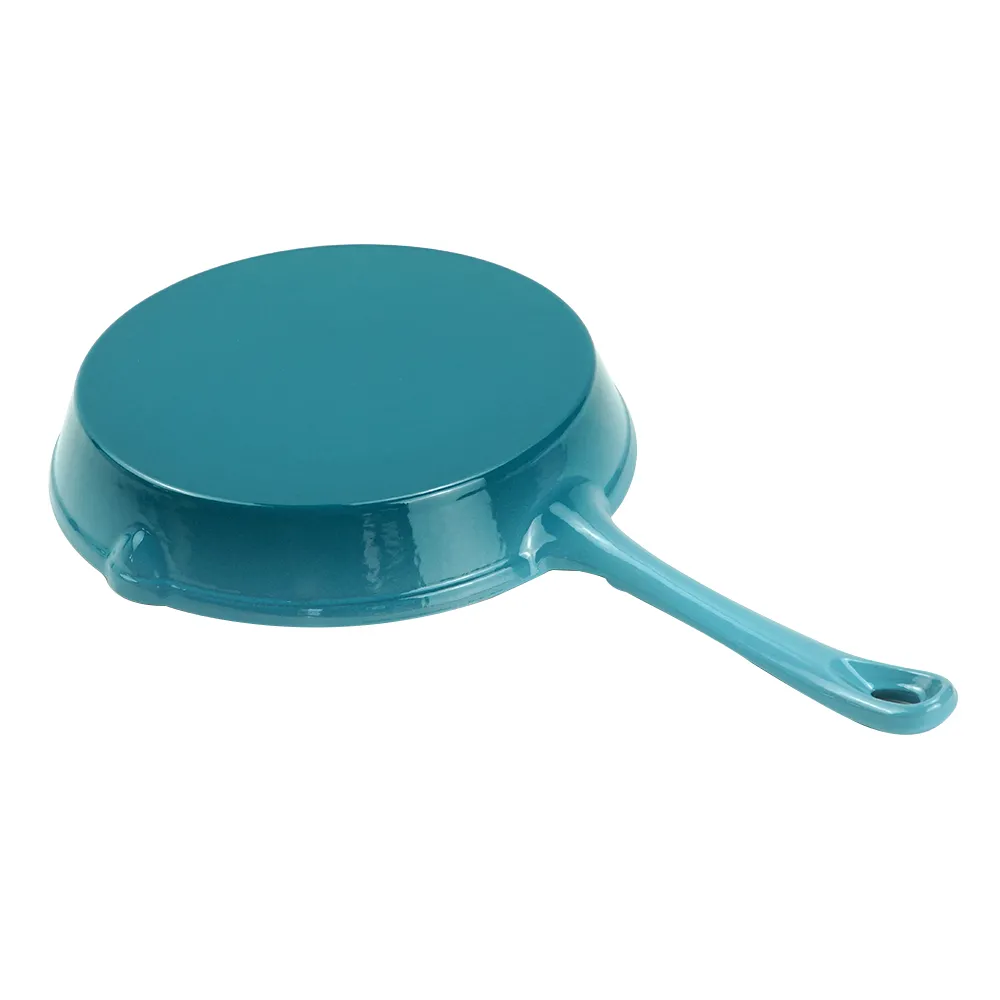 Enamel cast iron cookware set, 7 covered POTS, frying pan, stew pot, gradient blue, gradient red