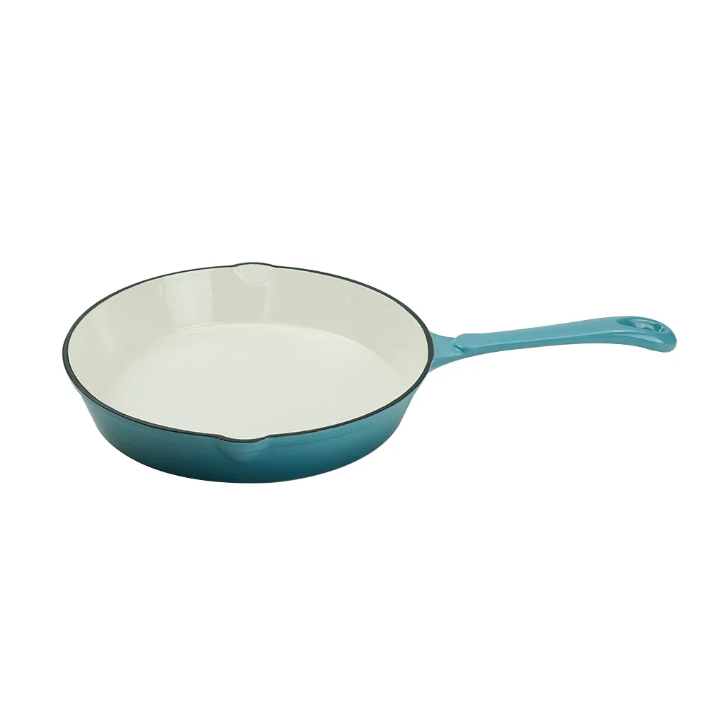 Enamel cast iron cookware set, 7 covered POTS, frying pan, stew pot, gradient blue, gradient red