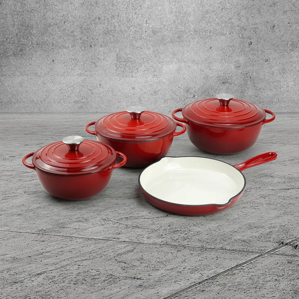 Healthy and safe, non-stick enamel 7-piece cast iron Dutch oven cookware set