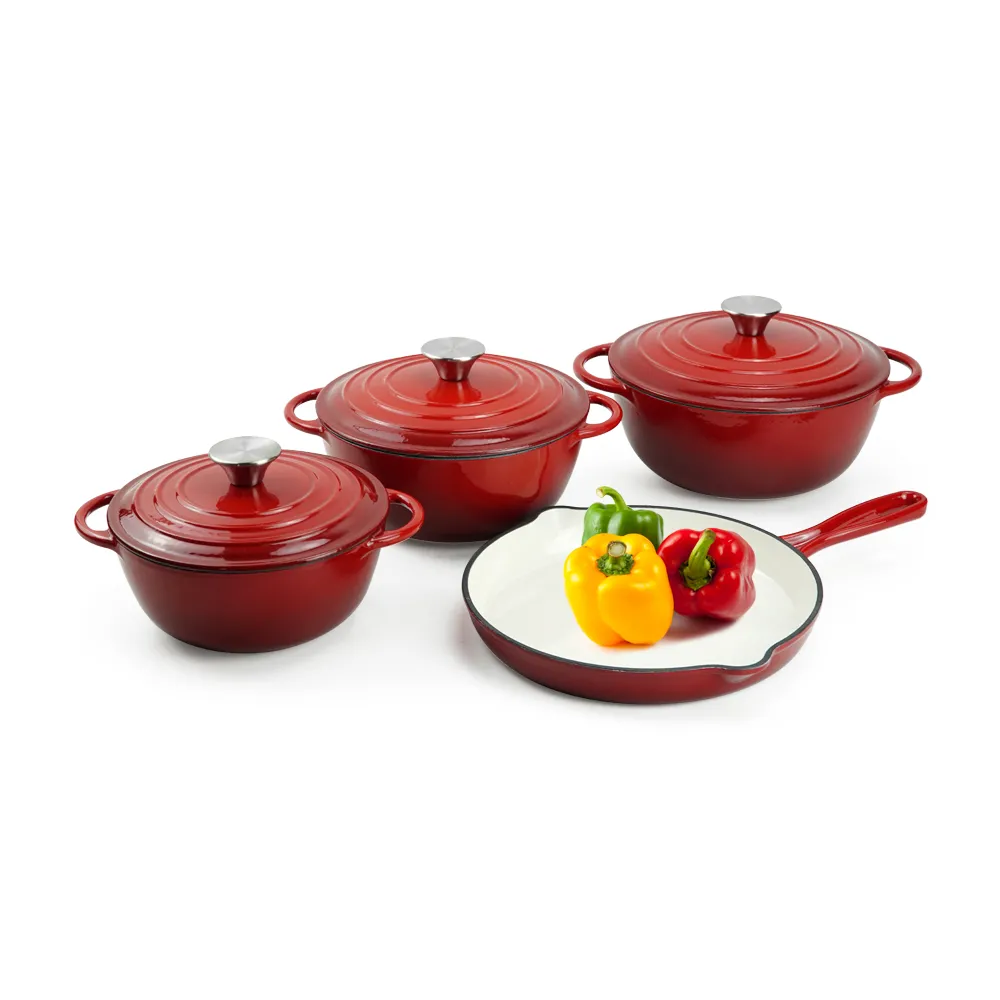 Healthy and safe, non-stick enamel 7-piece cast iron Dutch oven cookware set