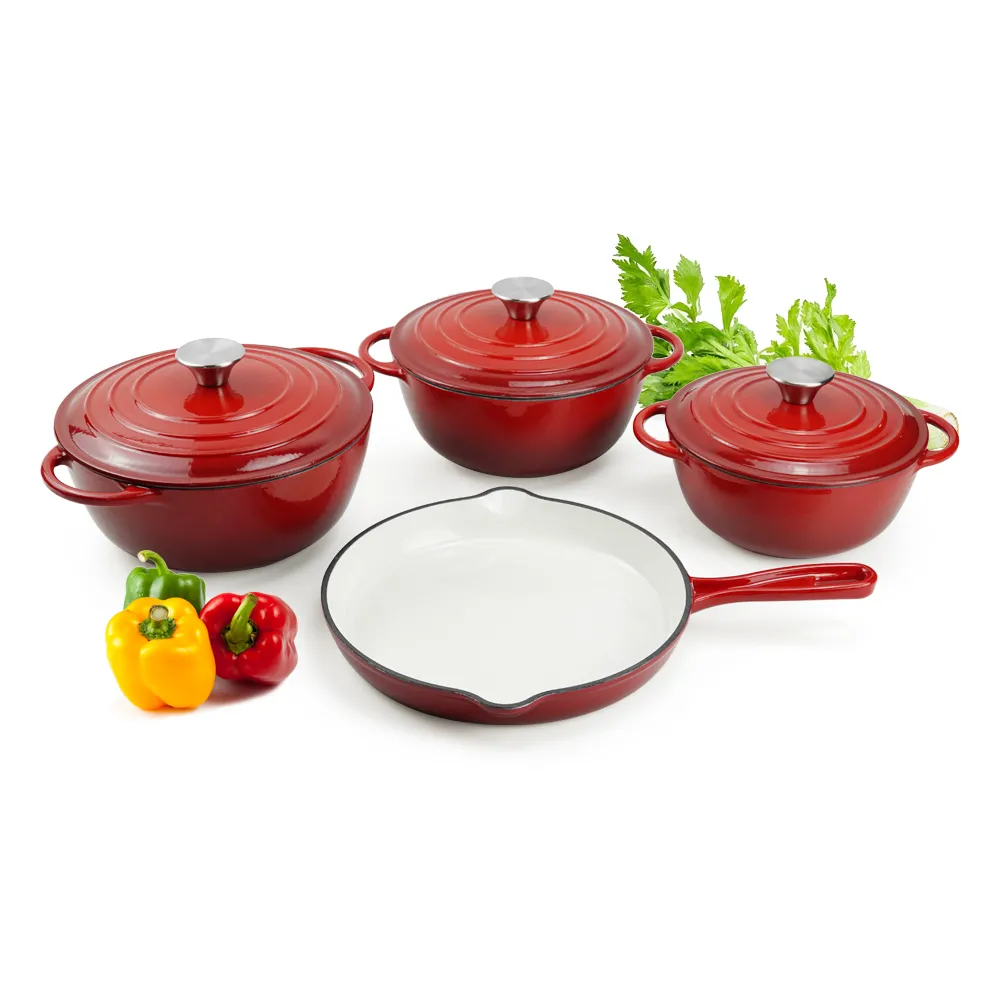 Healthy and safe, non-stick enamel 7-piece cast iron Dutch oven cookware set