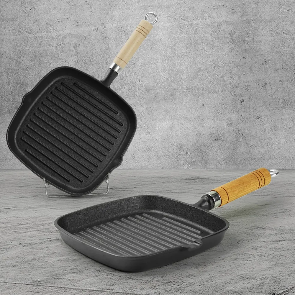 Cast iron square frying pan with transfer port, steak pan