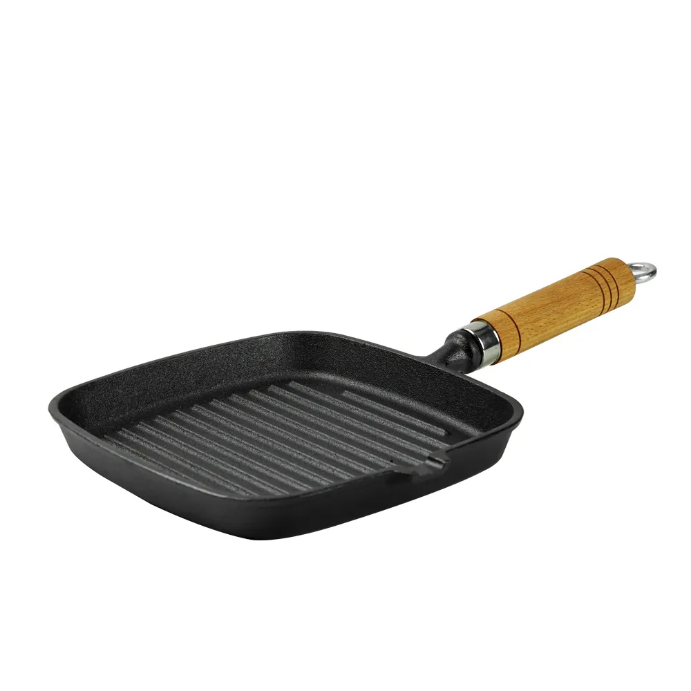 Cast iron square frying pan with transfer port, steak pan