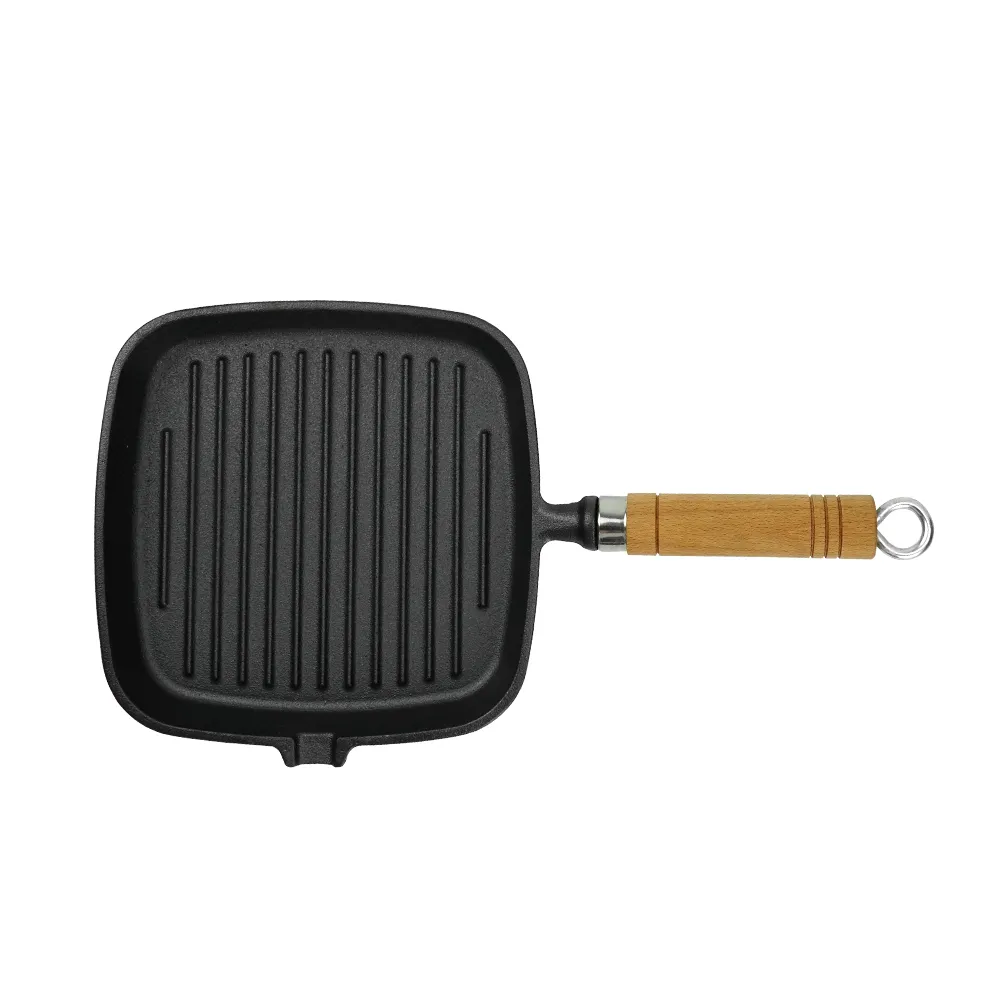 Cast iron square frying pan with transfer port, steak pan