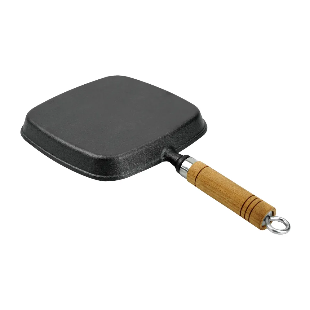 Cast iron square frying pan with transfer port, steak pan