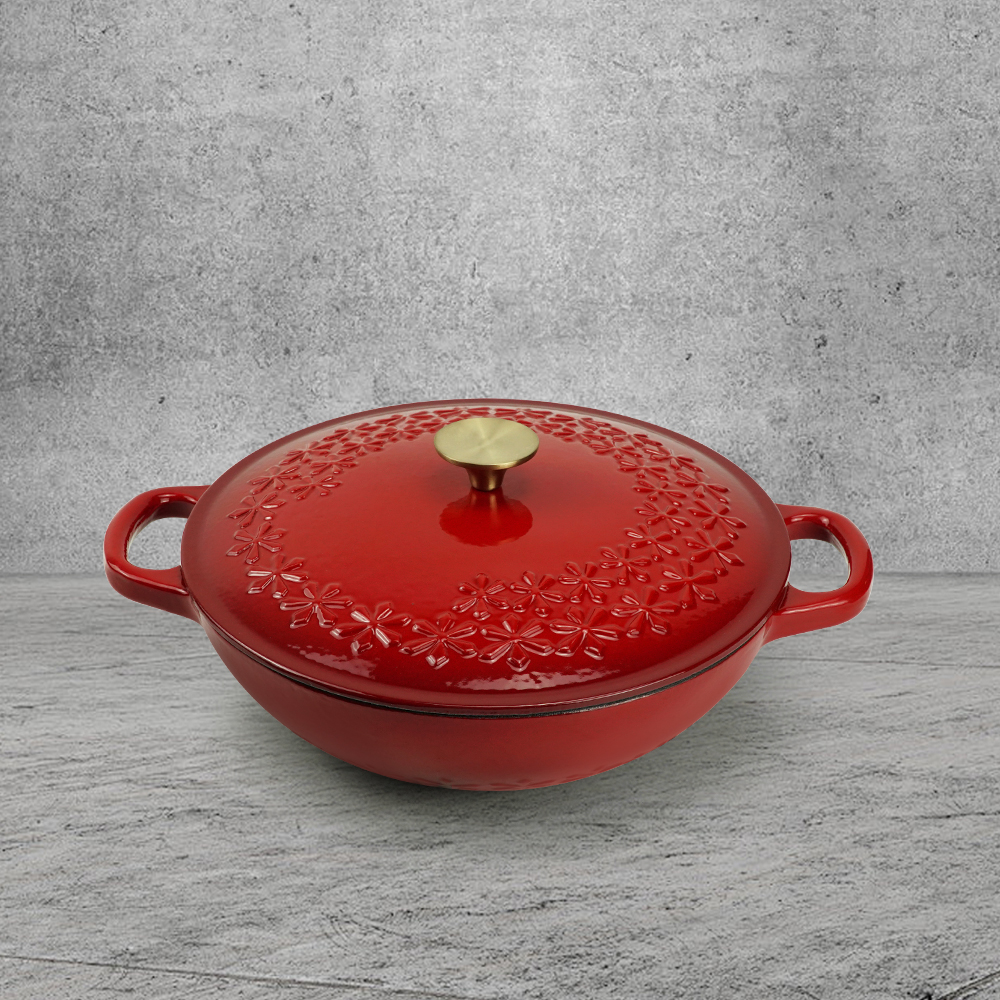Cast iron Dutch seafood pot with lid - Shallow Dutch grill with patterns