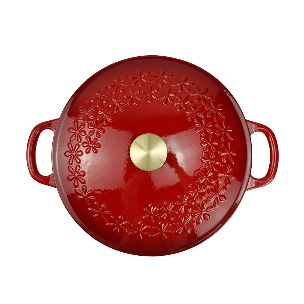 Cast iron Dutch seafood pot with lid - Shallow Dutch grill with patterns