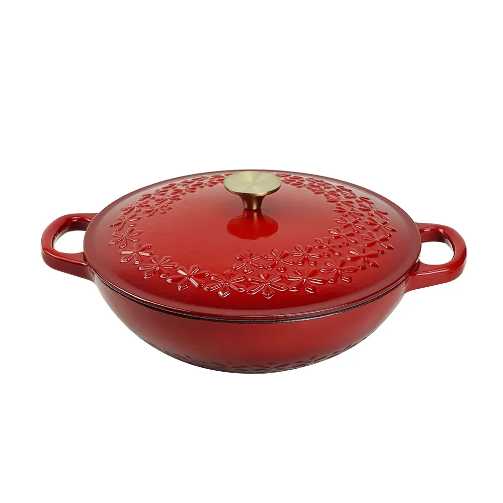 Cast iron Dutch seafood pot with lid - Shallow Dutch grill with patterns