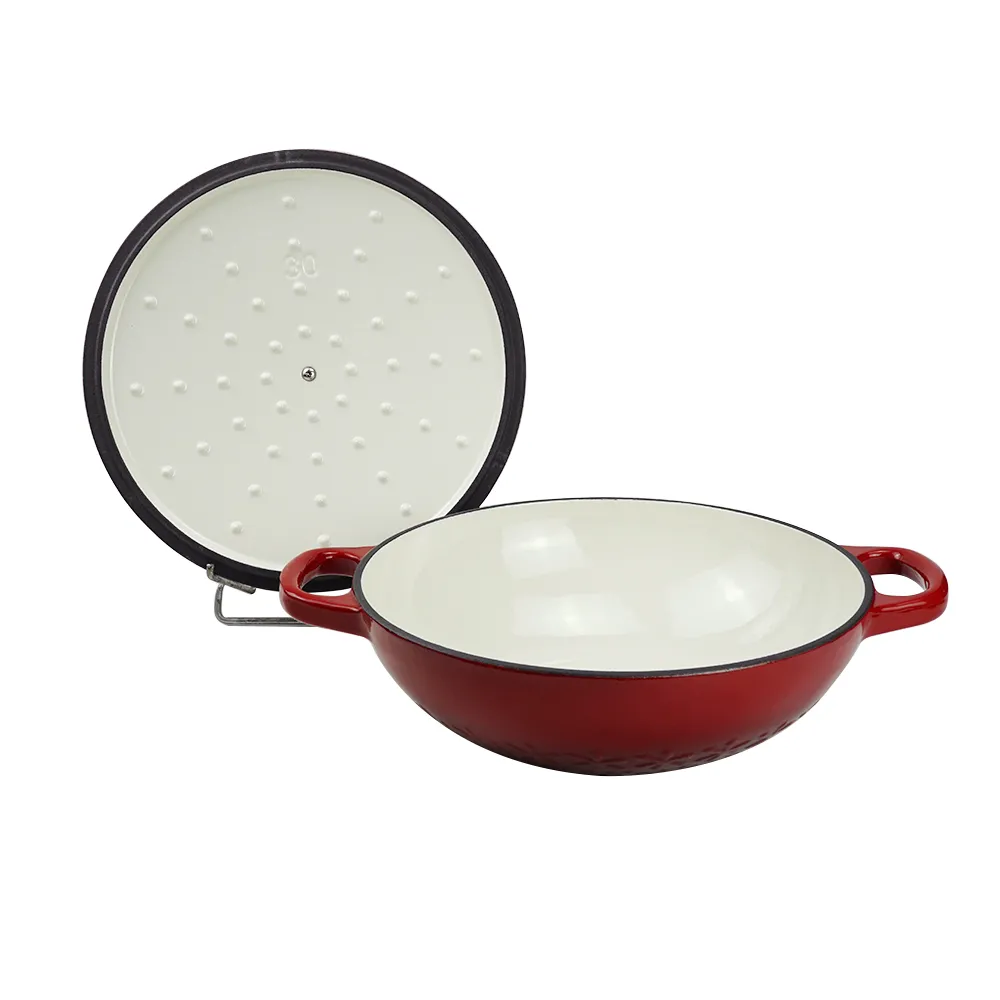 Cast iron Dutch seafood pot with lid - Shallow Dutch grill with patterns