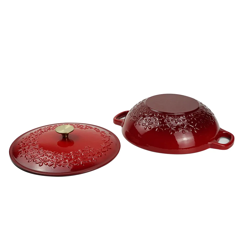 Cast iron Dutch seafood pot with lid - Shallow Dutch grill with patterns