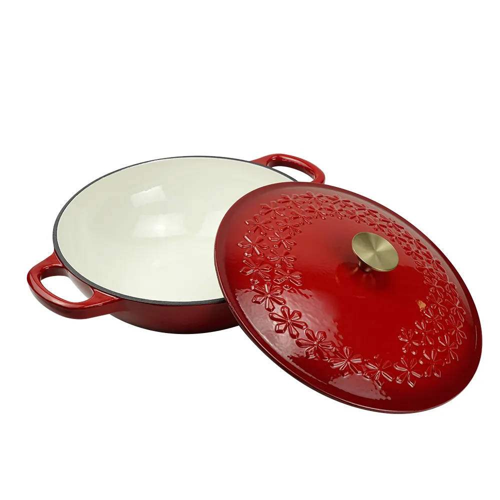 Cast iron Dutch seafood pot with lid - Shallow Dutch grill with patterns