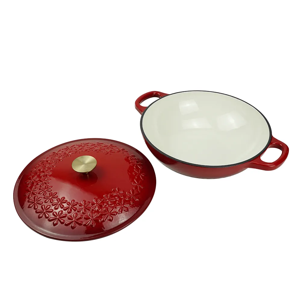 Cast iron Dutch seafood pot with lid - Shallow Dutch grill with patterns