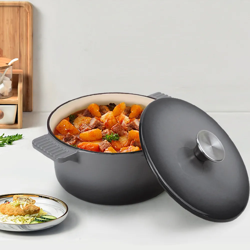 Dutch oven cast iron pot with non-stick enamel coating for bread baking