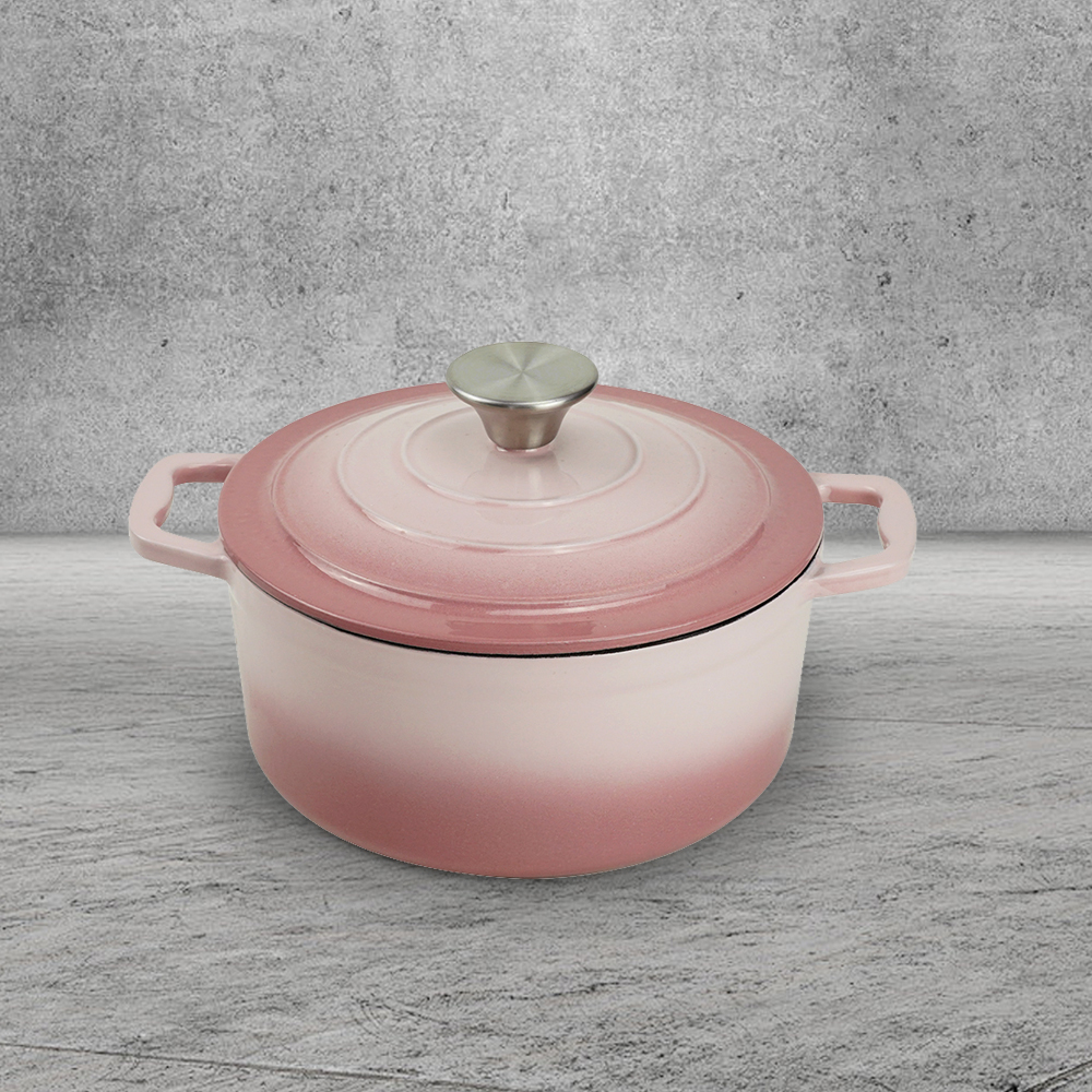 Enamel cast iron Dutch baking pan with lid for bread baking - pink