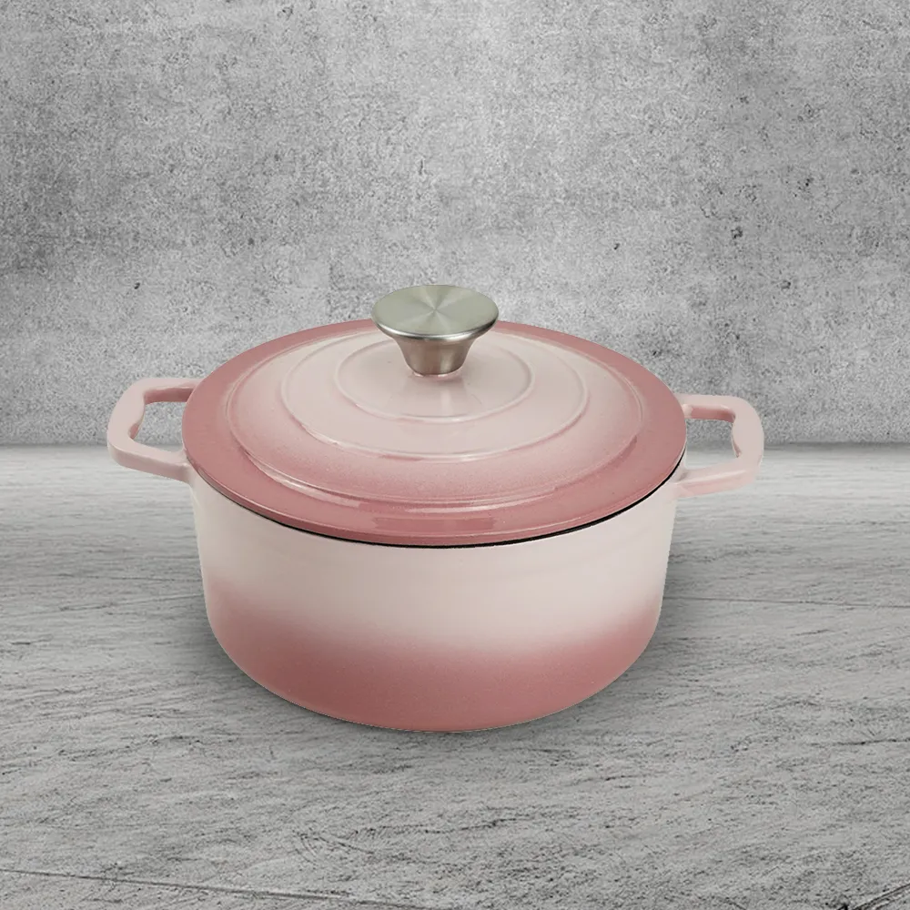 Enamel cast iron Dutch baking pan with lid for bread baking - pink