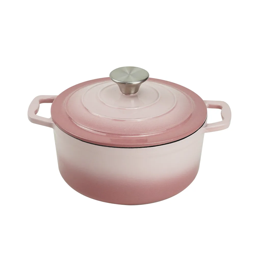 Enamel cast iron Dutch baking pan with lid for bread baking - pink