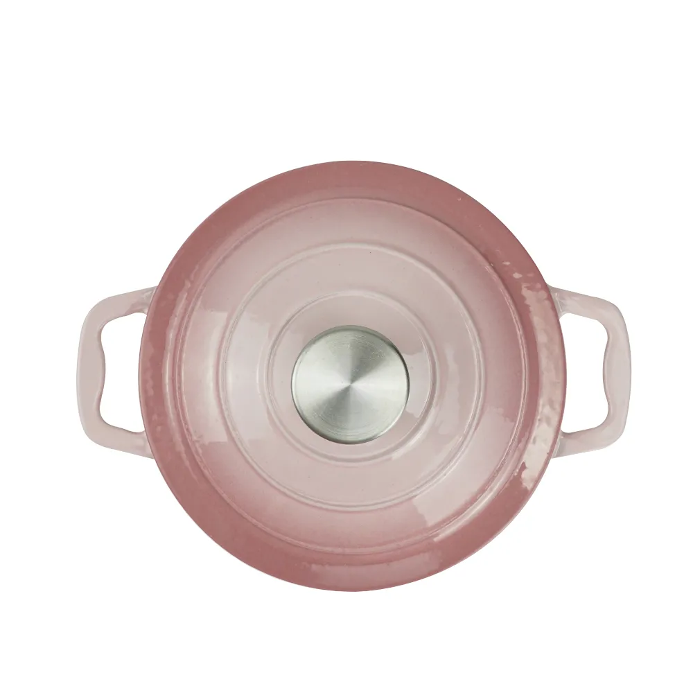 Enamel cast iron Dutch baking pan with lid for bread baking - pink