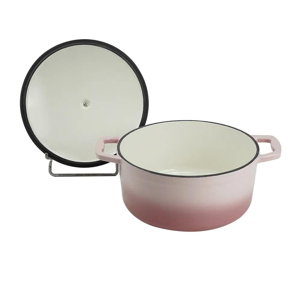 Enamel cast iron Dutch baking pan with lid for bread baking - pink