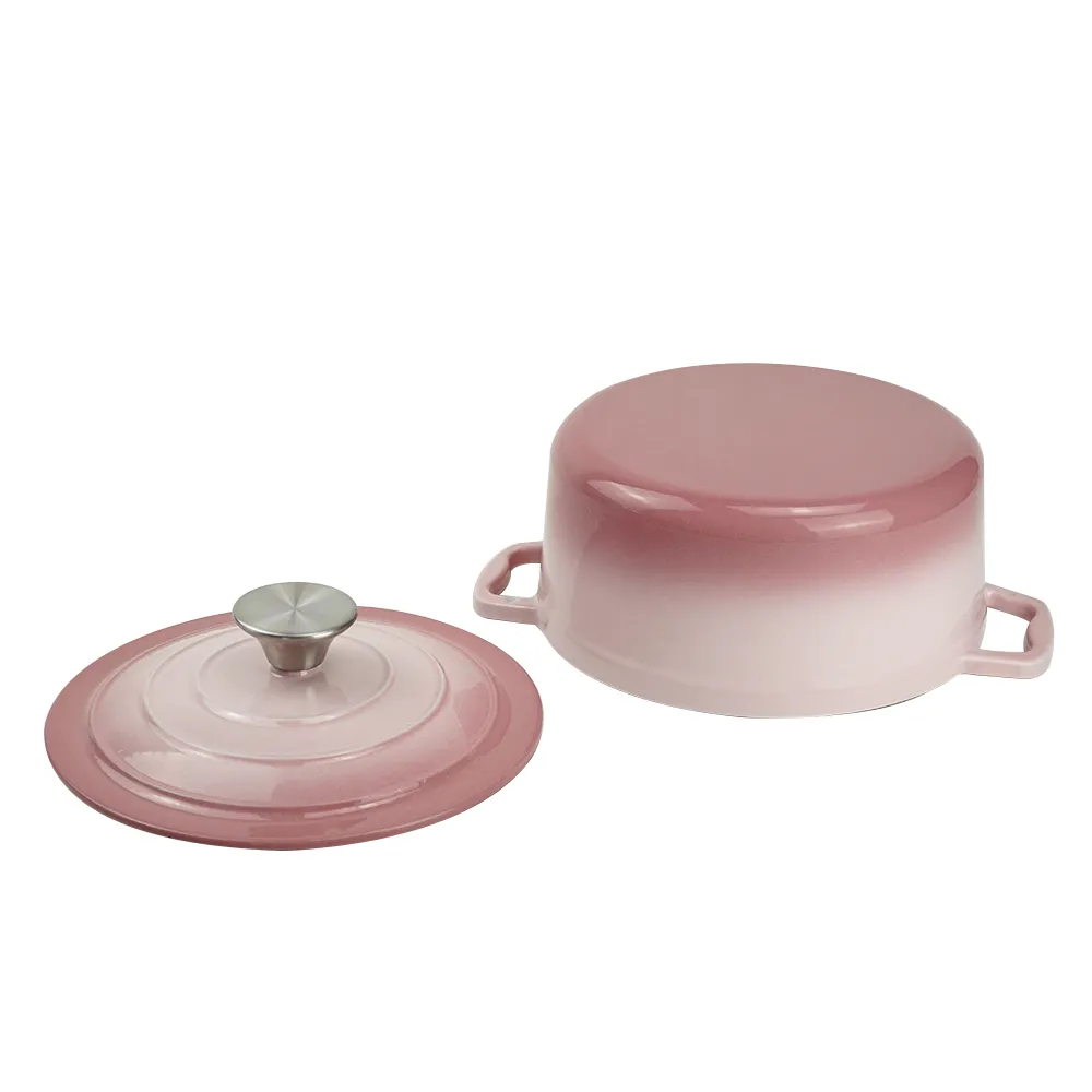Enamel cast iron Dutch baking pan with lid for bread baking - pink