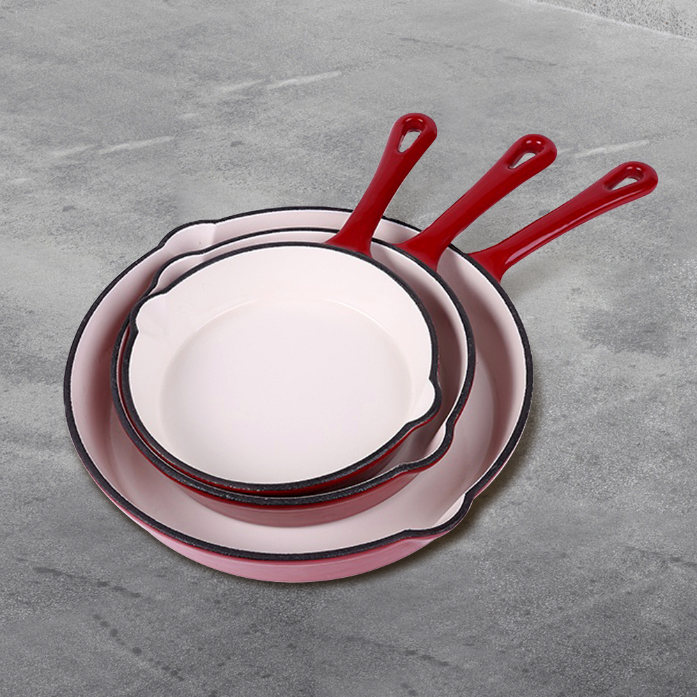 Non-stick enamel cast iron cookware - 3-pan set
