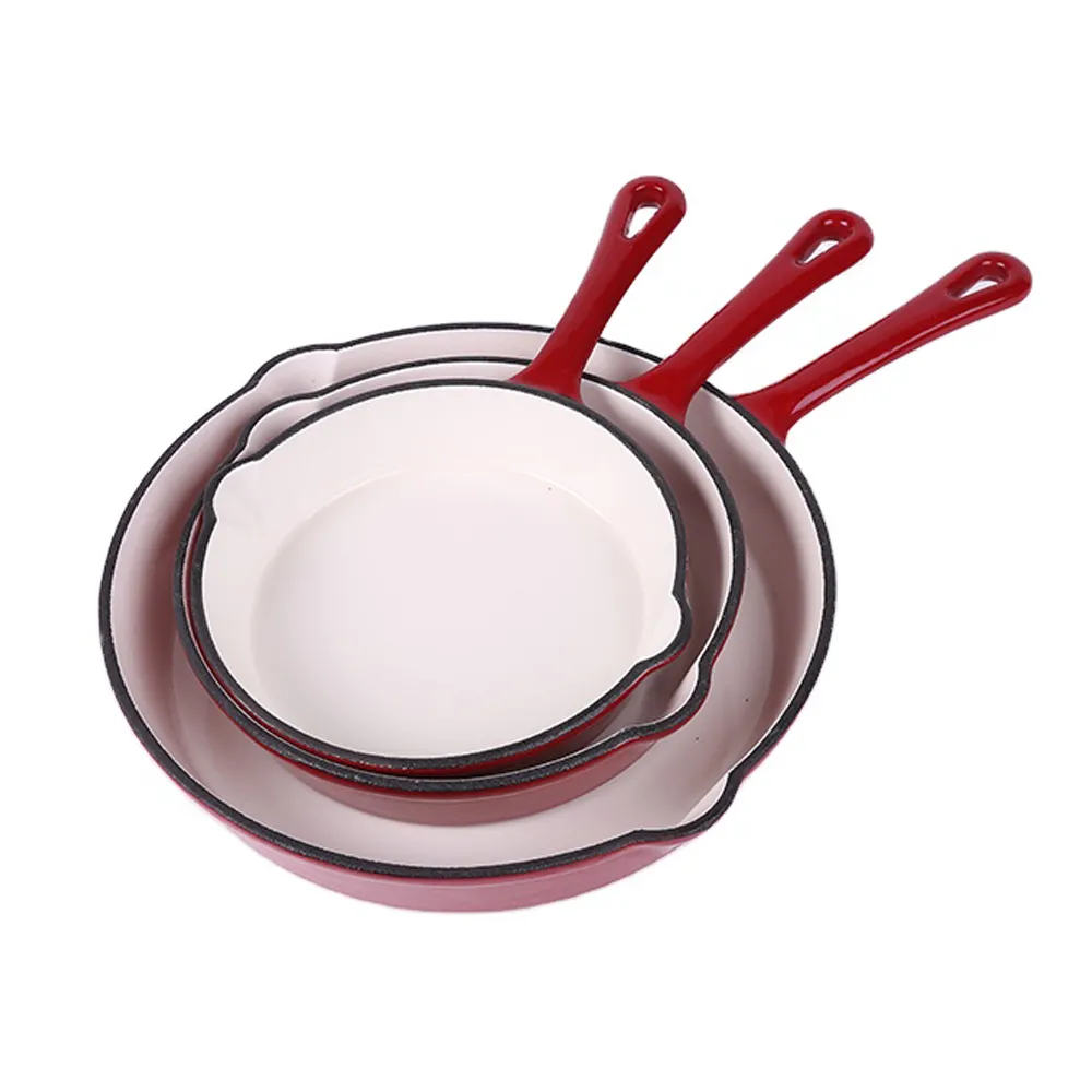 Non-stick enamel cast iron cookware - 3-pan set