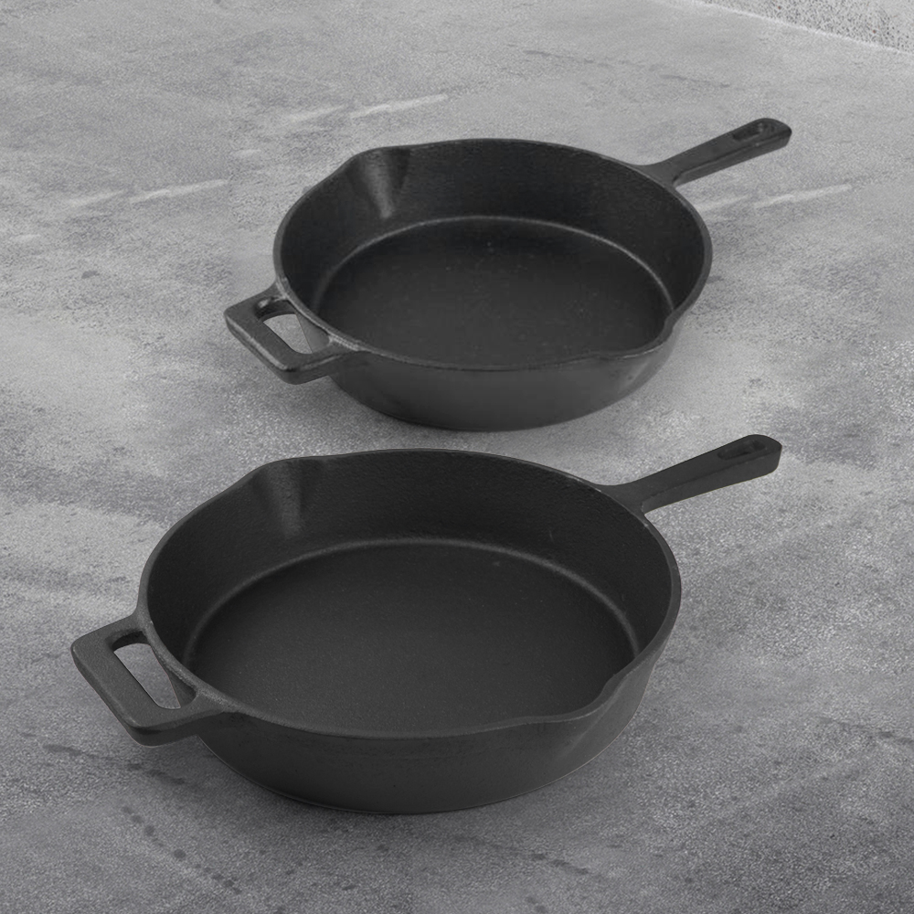 Cast iron frying pan with auxiliary handle, heat-resistant oven safe cookware - suitable for indoor/outdoor use
