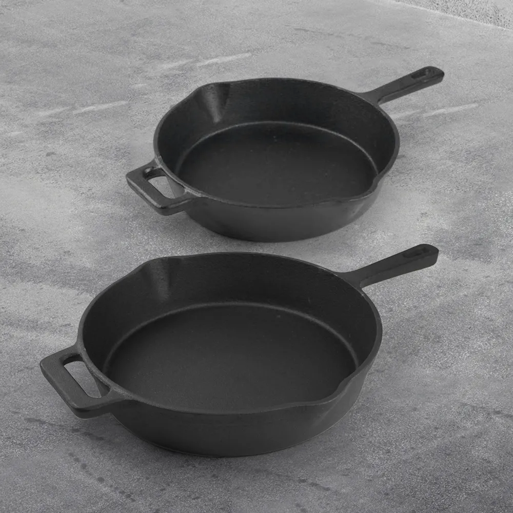 Cast iron frying pan with auxiliary handle, heat-resistant oven safe cookware - suitable for indoor/outdoor use